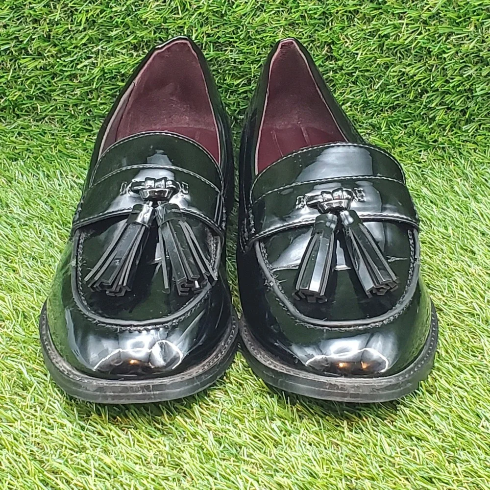 Franco Sarto Carolyn Low SIZE 8 Women's Patent Tassel Loafers Black
